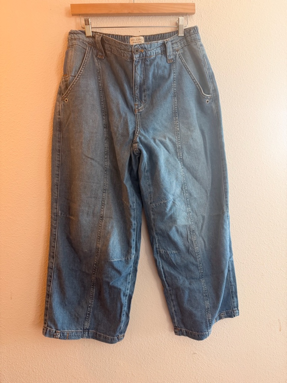 Pilcro Relaxed Wide-Leg Denim Jeans in Blue